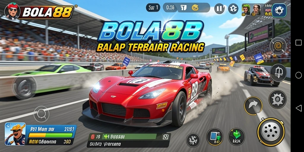 Screenshot utama BOLA88 menampilkan aksi balap yang mendebarkan.