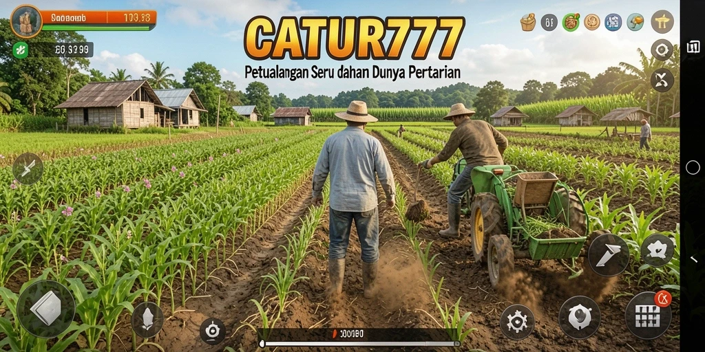 Tangkapan layar dari gameplay <strong>CATUR777</strong> menunjukkan kebun yang subur dan aktif.