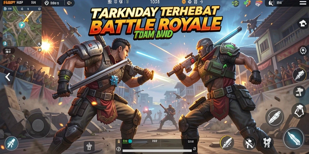 Screenshot utama HARAPJP menampilkan aksi seru di medan perang Battle Royale.