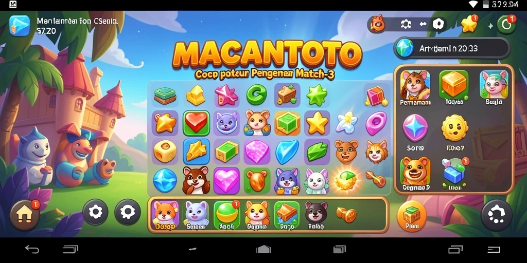 Gameplay seru dari MACANTOTO dengan batu permata berwarna-warni.