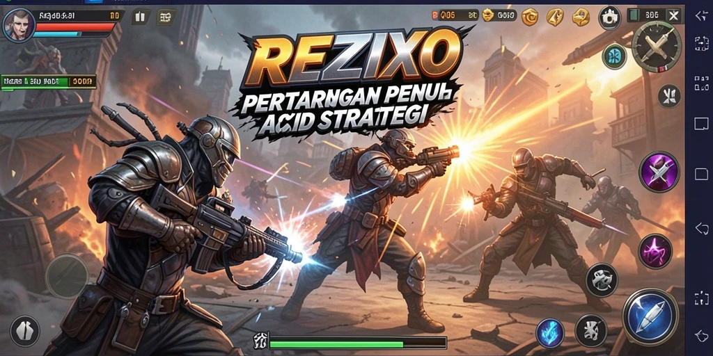 Tangkapan layar menampilkan aksi pertarungan mendebarkan dalam REZIXO.