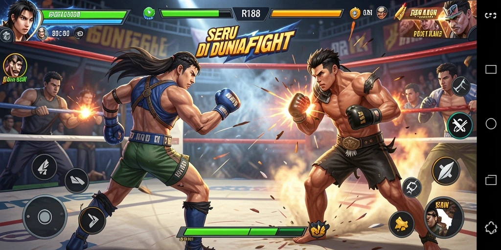 Tampilkan gameplay mendebarkan dalam pertarungan Fighting.